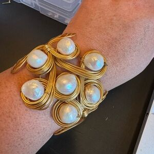 Stunning statement cuff/bracelet with baroque pearls one of a kind hand made